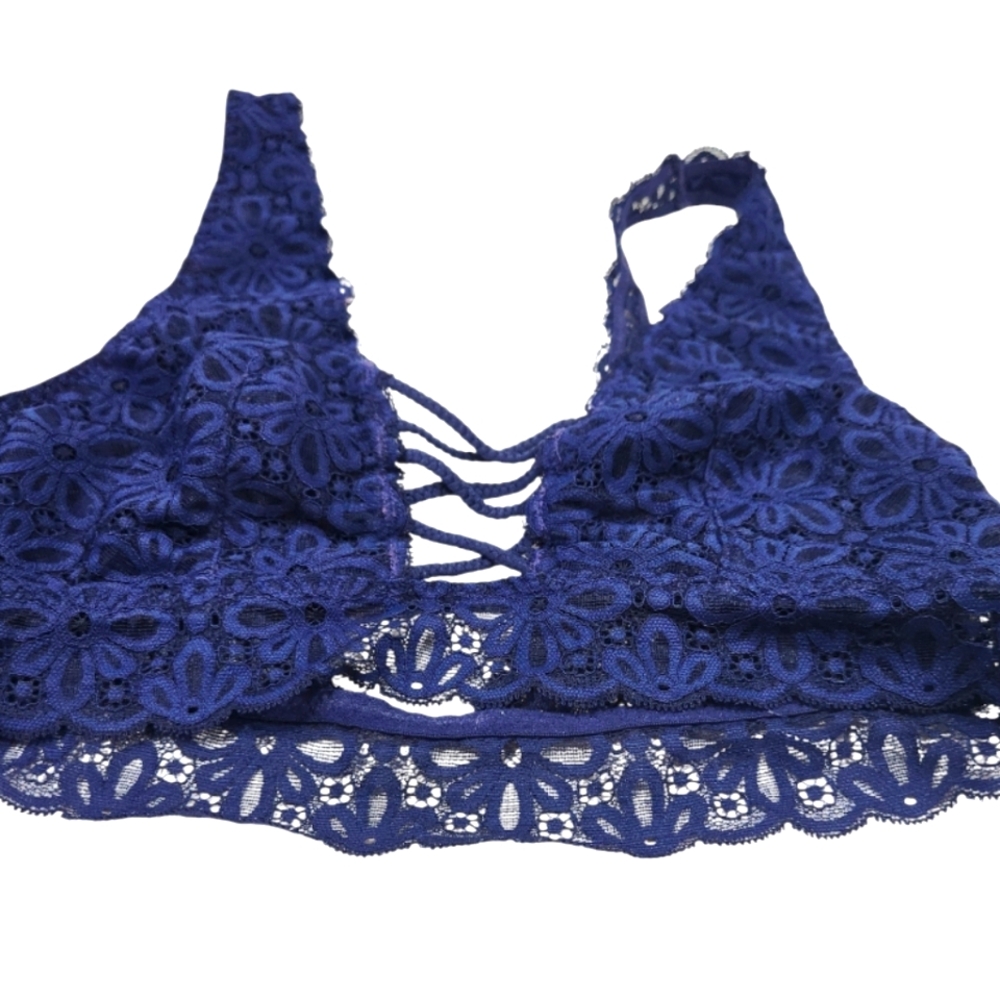 Victoria’s Secret Pink Strappy Back All Over Lace Bralette in Navy Blue